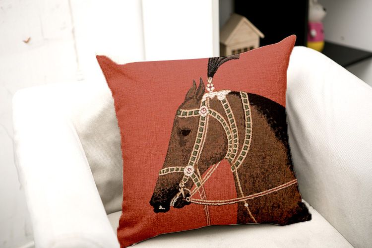 Luxury Brown White Horse Cushion Cover Animal Print Square Throw