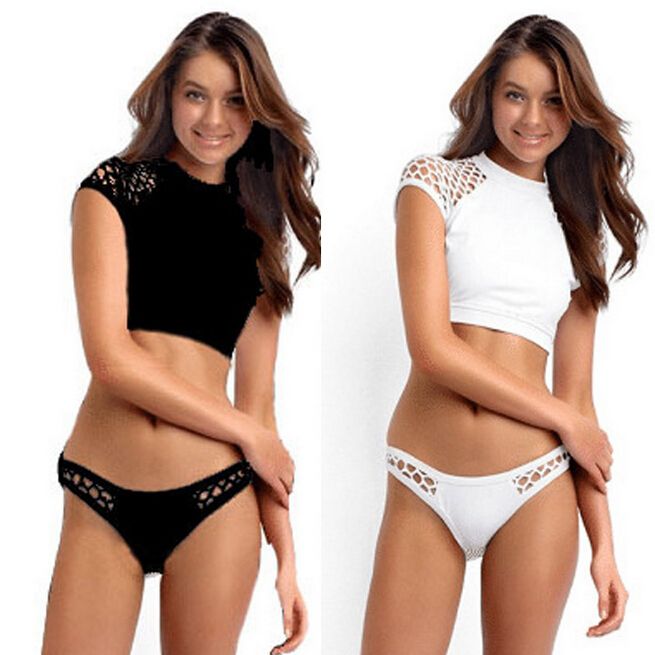 black crop top bathing suit