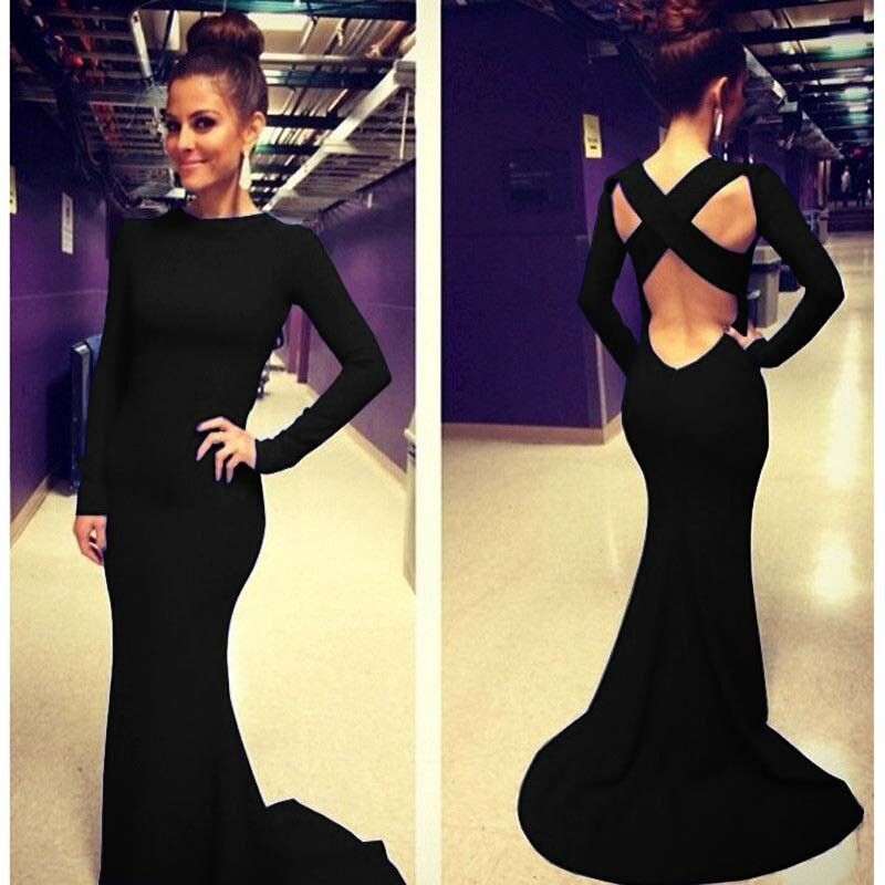 black long sleeve fitted dress