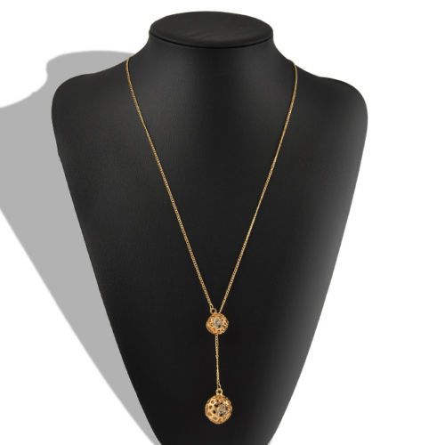 Woman Ladies Double Hollow Ball Pendant Long Chain Necklace Jewelry Fashion