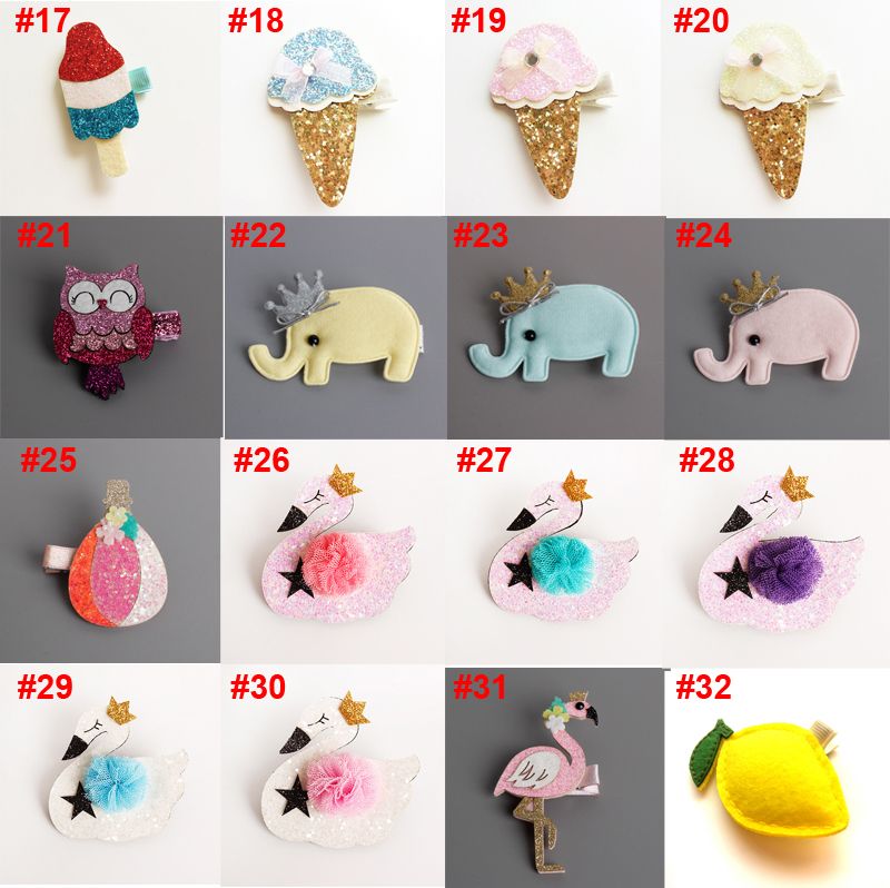 2020 32 Designs Girls Hair Clips Kids Hairpins Cute Felt Glitter