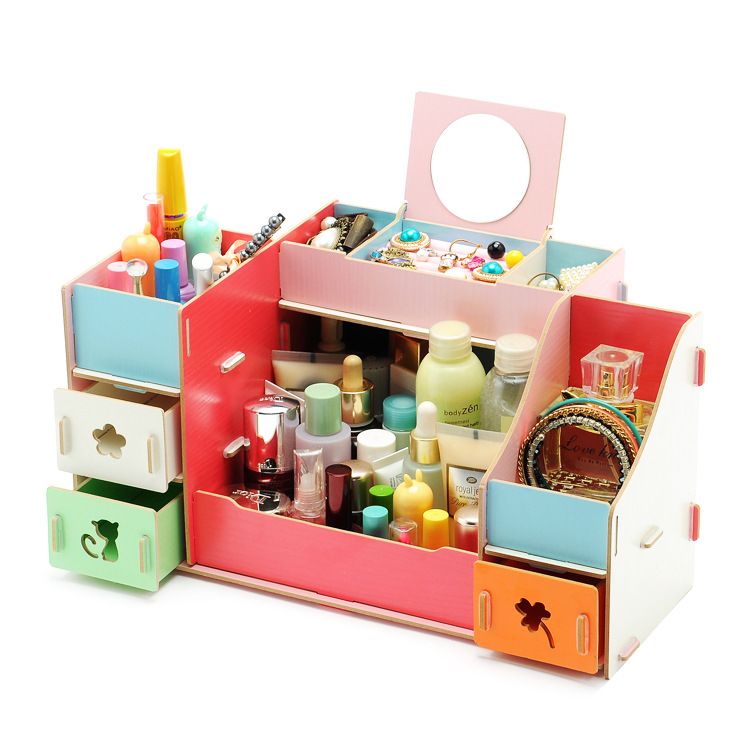 2019 Wooden Storage Box With Mirror 30 8x20x20 6cm Jewelry Container Makeup Organizer Case Handmade Diy Assembly Cosmetic Wood From