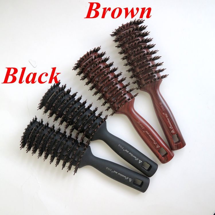 Boar Bristle Hair Brush Brown Color Comb Brush For Hair Extensions