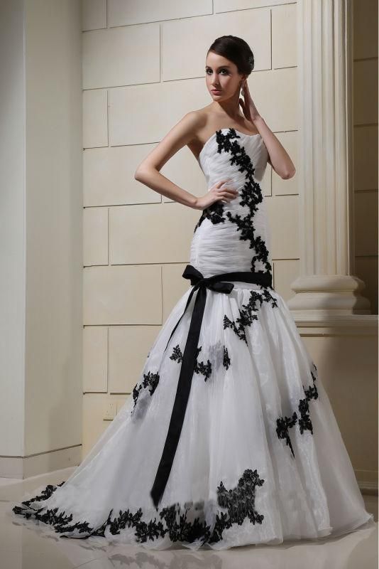 White And Black Lace Wedding Dresses 2015 Spring Applique ...