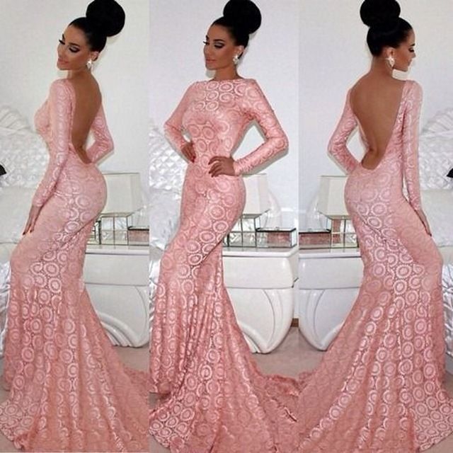 pink lace evening dress