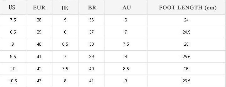 Ladies Shoe Conversion Chart