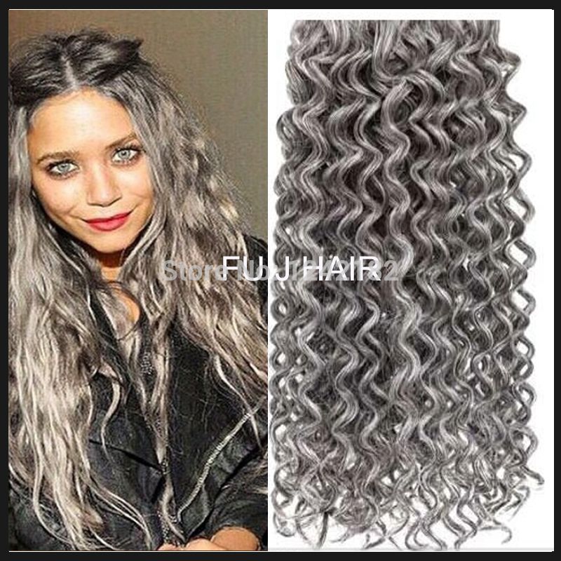 Hot Sale Silver Grey Hair Extensions Human Grey Hair Weave 100g