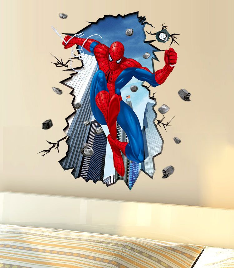 Spiderman Wall Stickers Cartoon Wallpaper 3d Decal Mural Art Decor For Kids Room