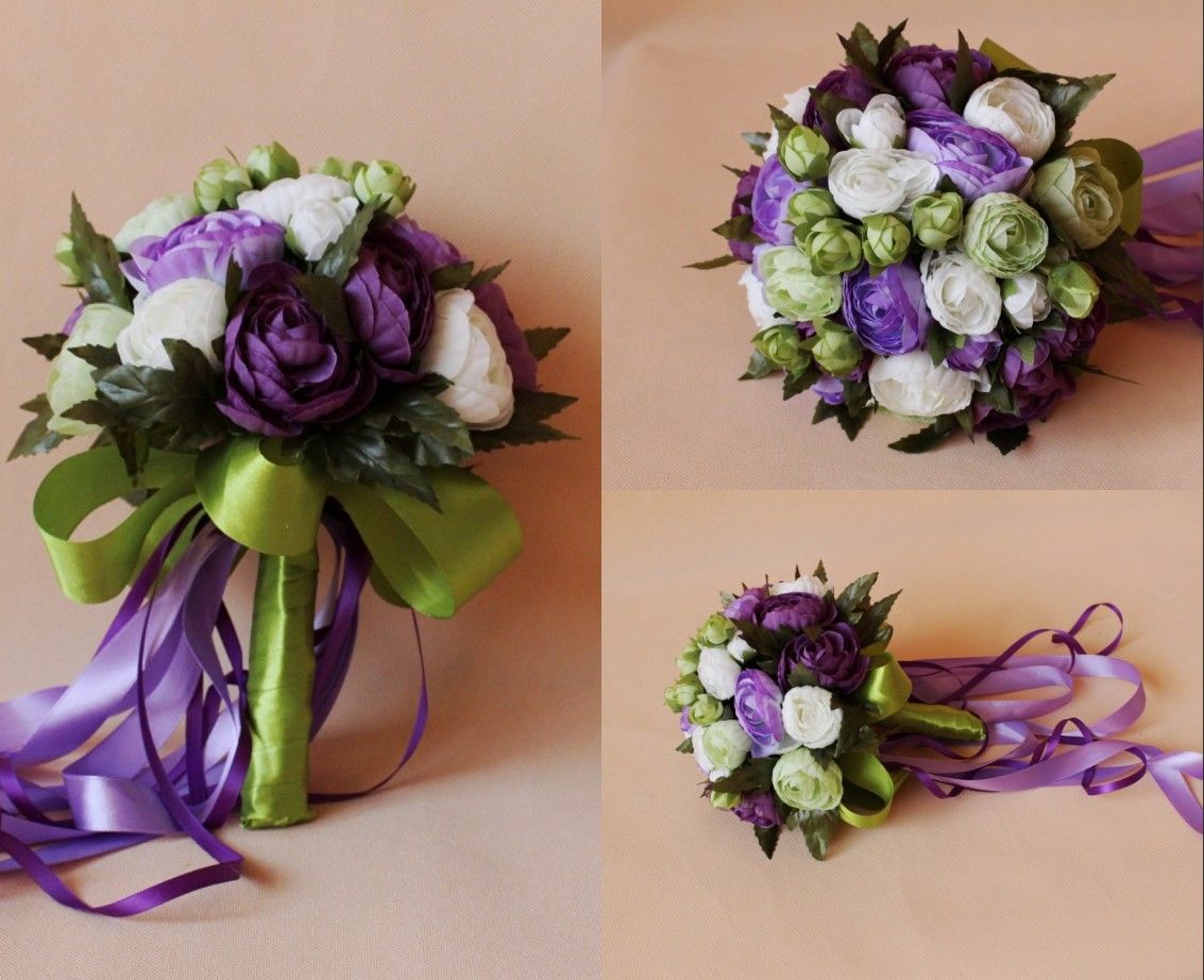 Purple White Bridal Wedding Bouquet 2015 Romantic Cheap