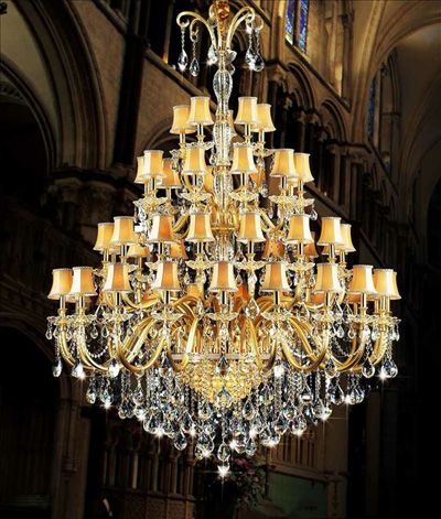 Bulk 48 Light Large Church Chandelier Led Candle Fixture Hotel Long Gold Hanging Crystal Lamp With Shade Res De Cristal From Sunlamps 1 841 37 Dhgate Com Gold Hanging Crystal Lamp Chandelier, Large Led Candle Chandelier