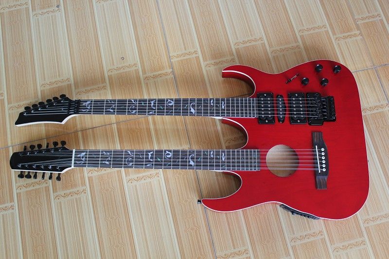 Custom Shop 6/12 Strings Double Neck Acoustic Electric Guitar IN RED