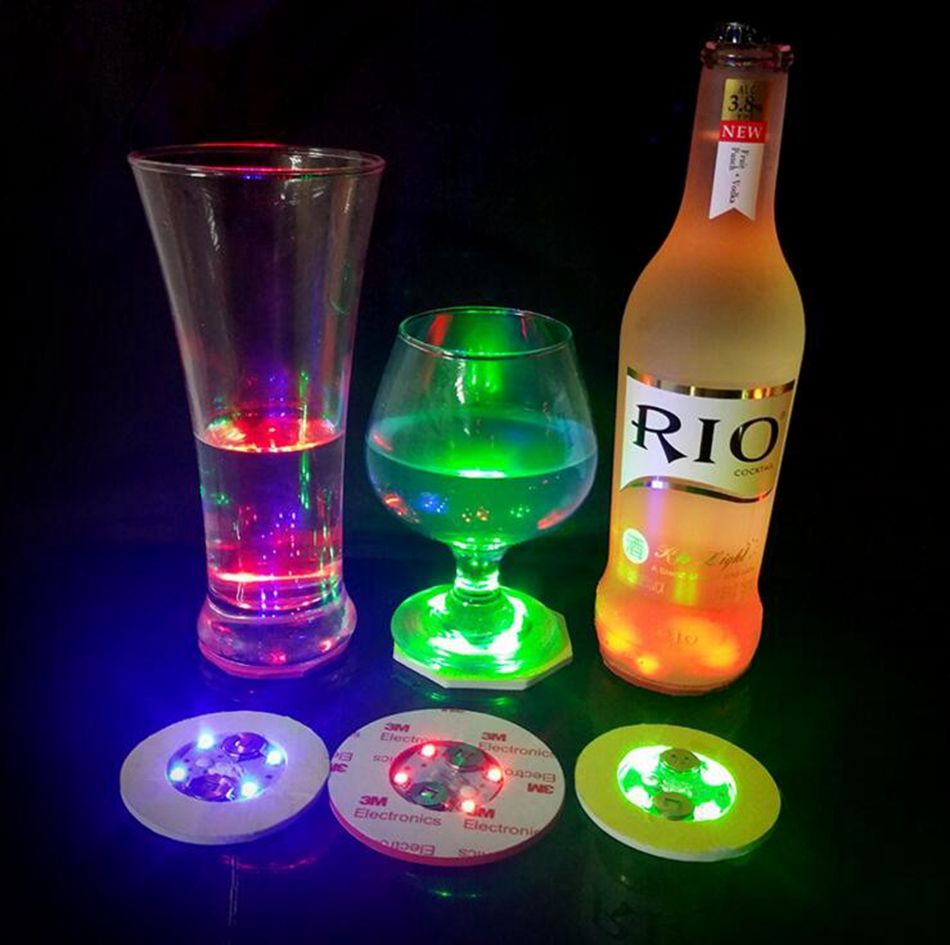 LED Coaster Flashing Light Bulb Bottle Cup Mat Light Up For Club Bar Home Decor