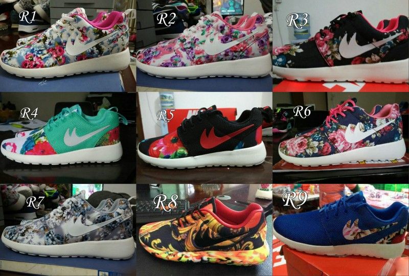 barajar caballo de Troya banjo 2015 Roshe Run floral de la flor Negro Azul Rosa mujeres y los hombres de  los