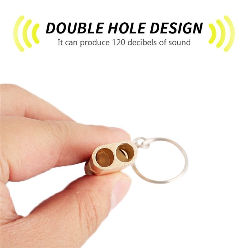 Longspeed Double-Trou durgence Survie sifflet Trousseau Alliage daluminium sifflet Camping Accessoire de randonn/ée Outil Argent