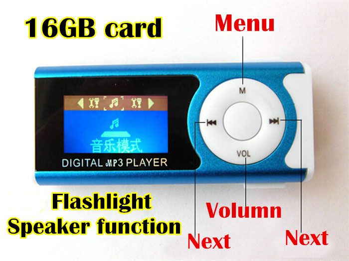 AAA+ Clip MP3 Player 1.1 Inch LCD With Speaker And Flashlight Function