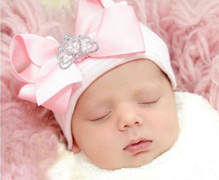 Cute Newborn Baby Infant Girl Toddler Comfy Bowknot Hospital Cap Warm Beanie Hat