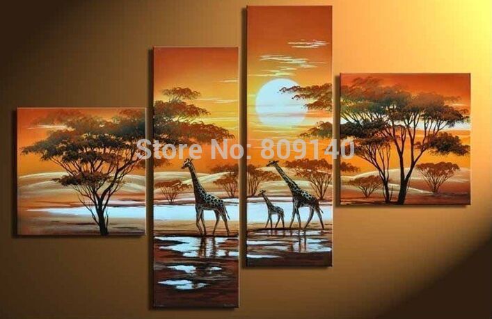 Home Art Wall Decor African Landscape Giraffes Oil Painting Printed On Canvas