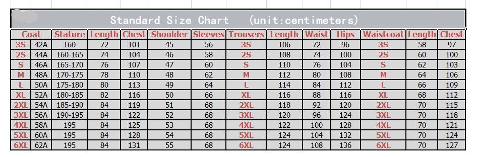 Suit Size Chart By Height And Weight