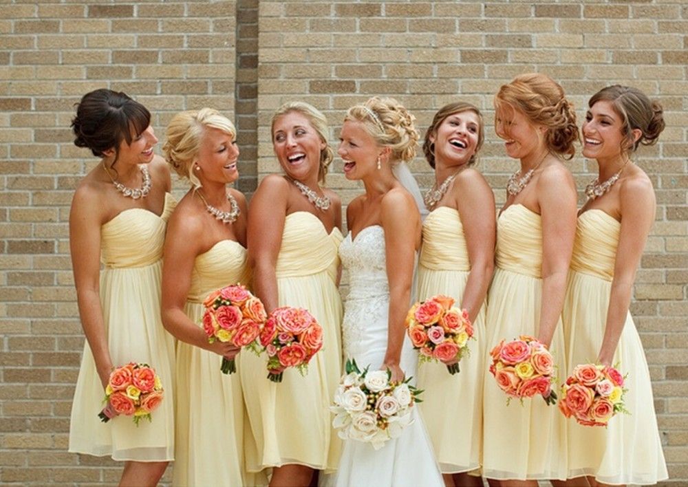yellow bridesmaid dresses short
