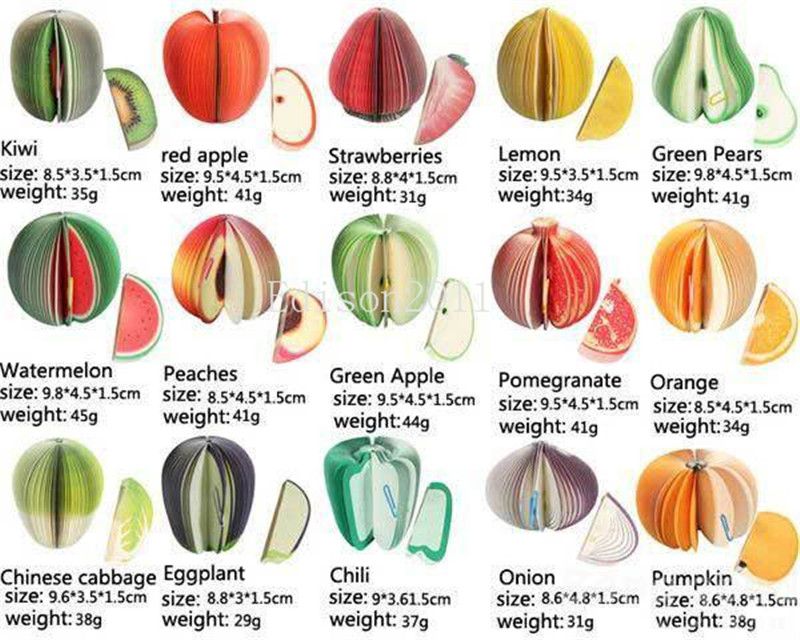 2021 Fruit Vegetable Notes Memo Pad Paper Message Note Book Apple Lemon Strawbarry Orange