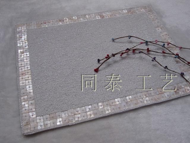 2019 Rectangle White Beaded Natural Shell Placemat Table Runner