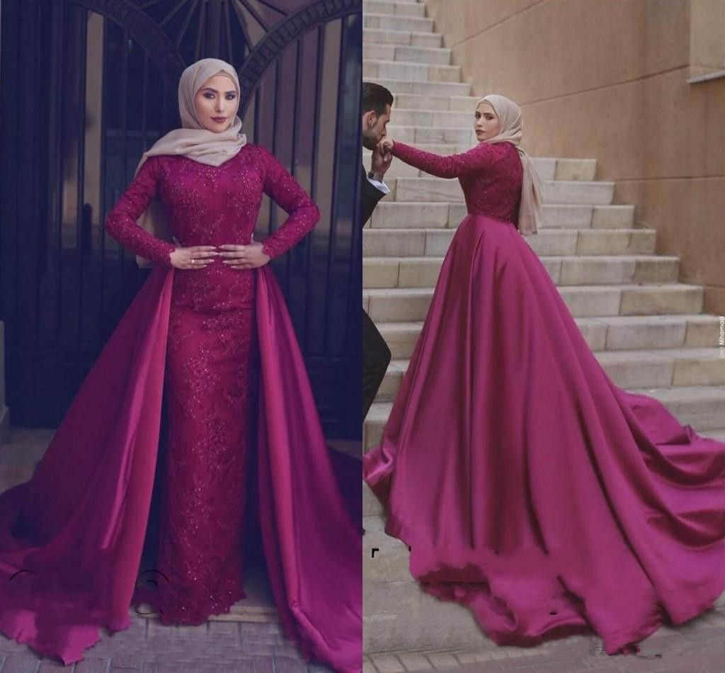 Großhandel 11 Muslimischen Langen Ärmeln Abendkleider Mit Abnehmbaren Zug Mantel Spitze Perlen Abendkleid Lange Arabische Formale Party Wear Von Großhandel 11 Muslimischen Langen Ärmeln Abendkleider Mit Abnehmbaren Zug Mantel Spitze Perlen Abendkleid Lange Arabische Formale Party Wear Von