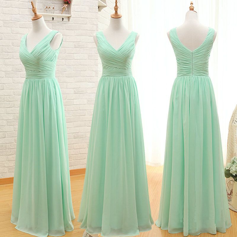 Vestido de dama de honor de gasa larga de menta verde 2021 Una línea Playa Playa Vestido de dama de honor de gasa larga de menta verde 2021 Una línea Playa Playa
