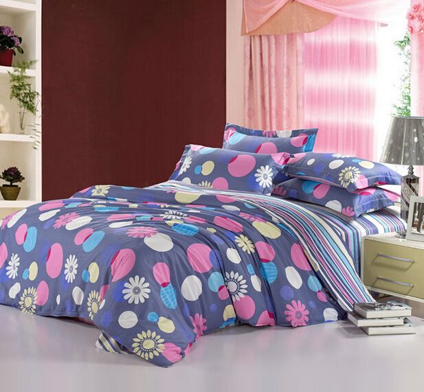 Wholesale Pink Grey Blue Polka Dot Prints Cotton Bedding Discount