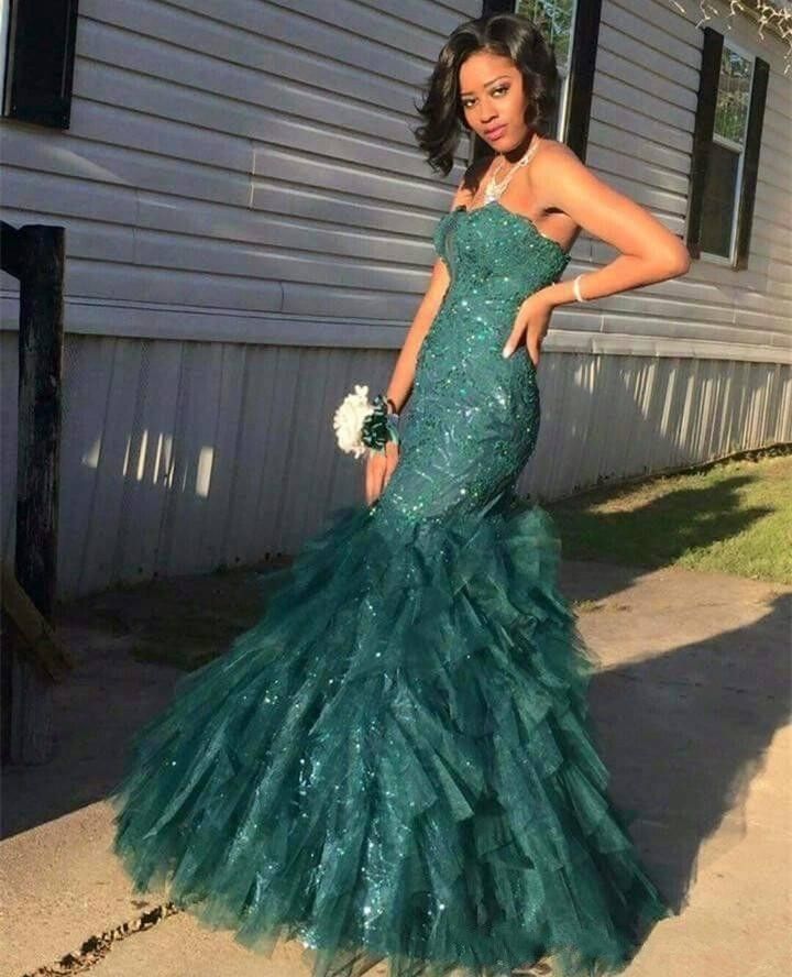 green strapless prom dress