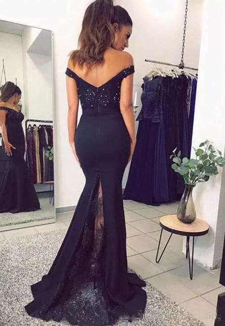 navy blue lace mermaid dress