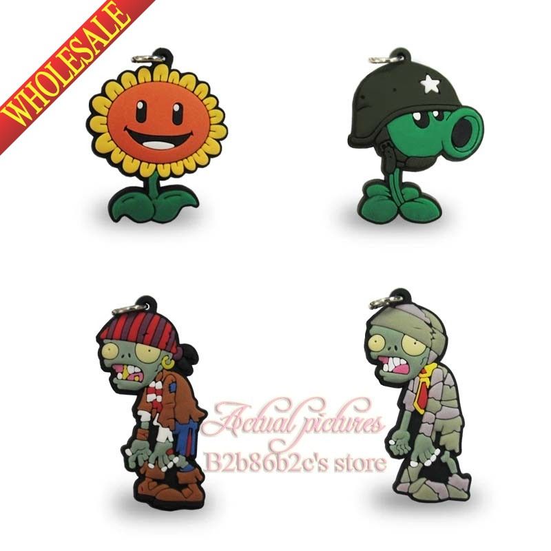 Hot Games 4PCS/set Plants VS Zombies key pendants PVC Keychains Charms  Pendants,cartoon Characters Charms Accessories for mobile phone bags
