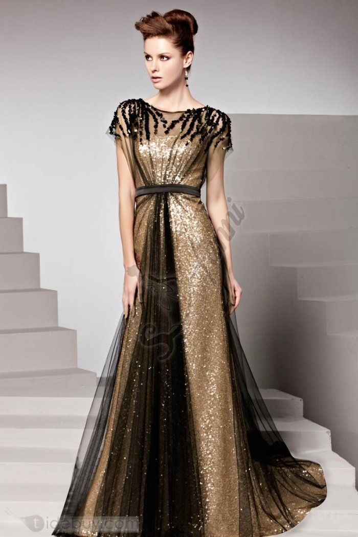 evening gown gold and black