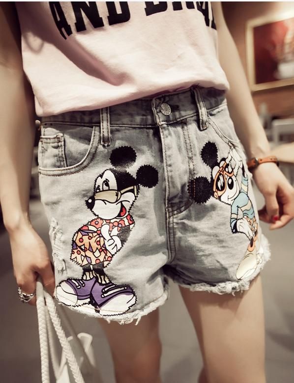 Acquistare 2015 Donne Di Estate Short Jeans Topolino Dipinto Shorts In Denim  Economico | Consegna Veloce E Qualità | It.Dhgate
