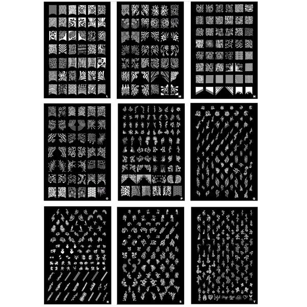 BIG Designs * 9 style XXL Nail Art Stamping Plate Stamp image Plaques XL Stencil Modèle d\u0027Impression Transfert Polonais Français Flower Tattoo DIY L,T,