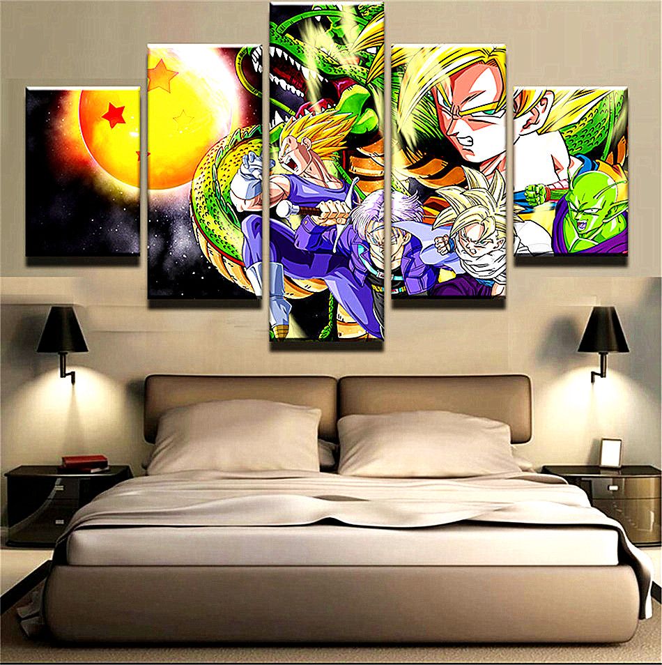 Goku Dragon Ball, 5 piezas de decoración para el hogar, pintura de arte moderno impresa en Goku Dragon Ball, 5 piezas de decoración para el hogar, pintura de arte moderno impresa en