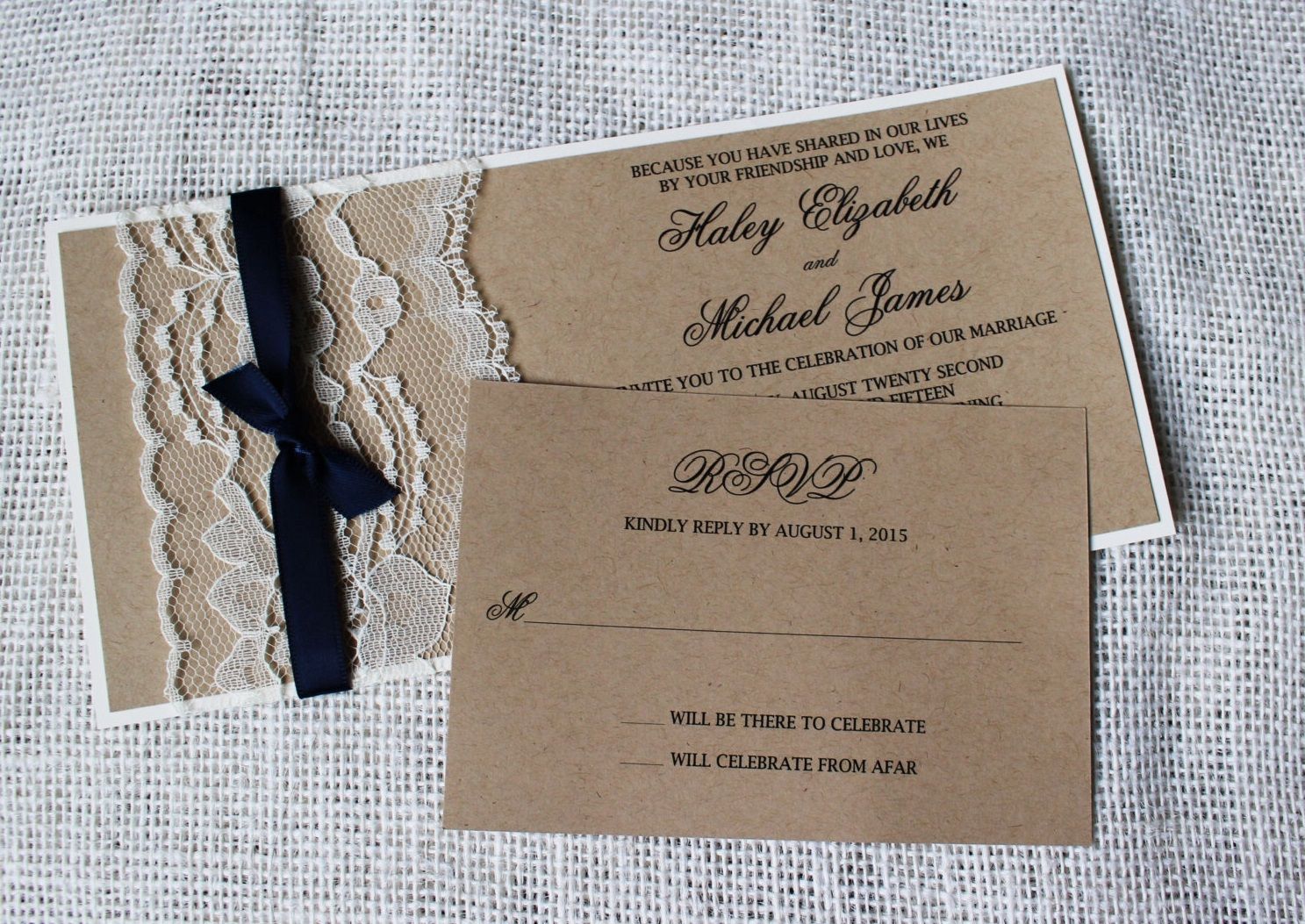 Rustic Wedding Invitation Set Country Kraft Paper Cards Printable Ribbon And Lace Custom Made Rustic Wedding Invitation Set Country Kraft Paper Cards Printable Ribbon And Lace Custom Made