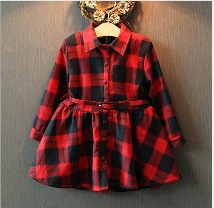 Kids Toddler Baby Girls Short Dress Plaid Long Sleeve Shirts Dresses Tops Autumn