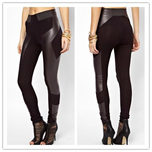 leather patch leggings