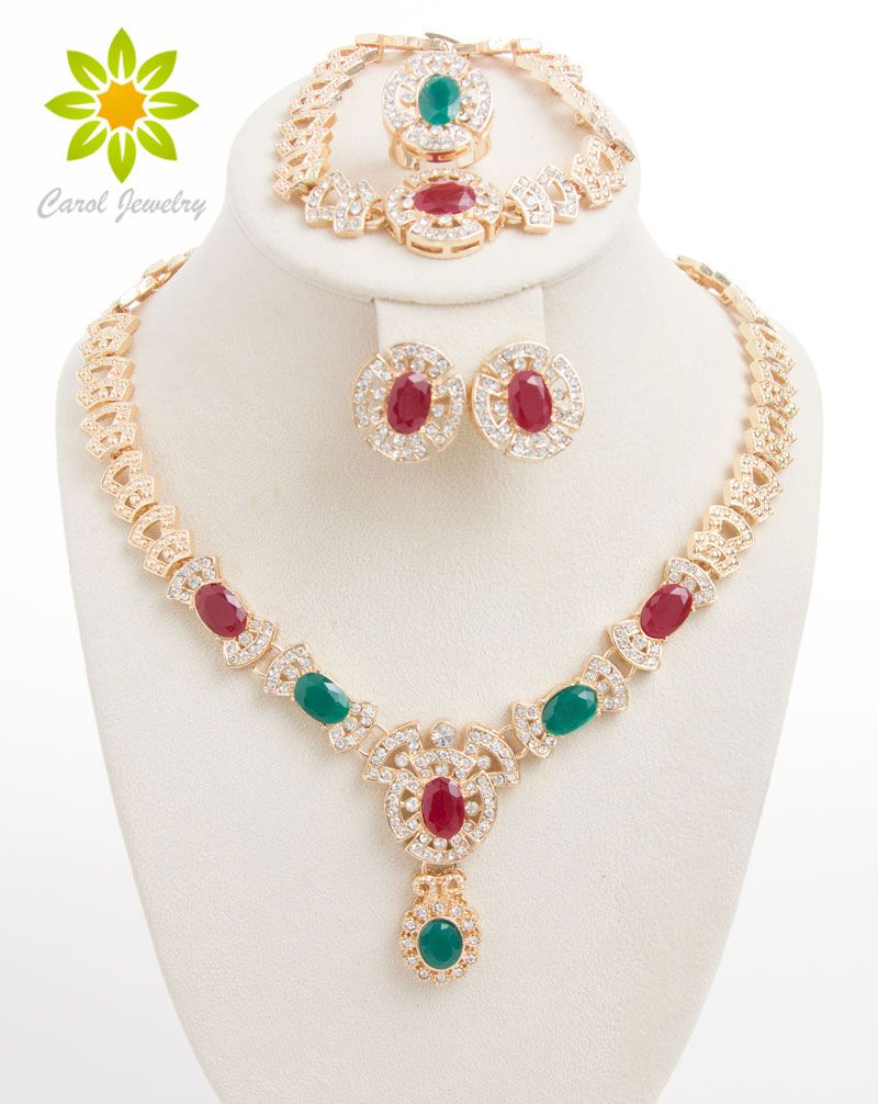 Fashion Women Gold Plated Jewelry Set Costume Austrian Crystal Necklace