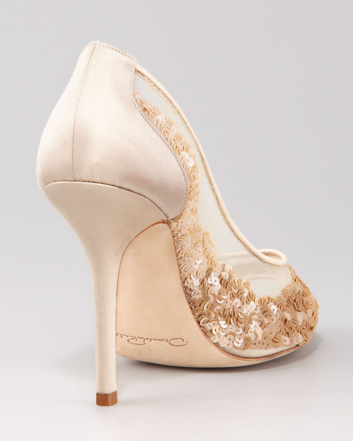 Ivory Sequin Wedding Shoes Peep Toe Summer Mesh Bridal Pumps Handmade