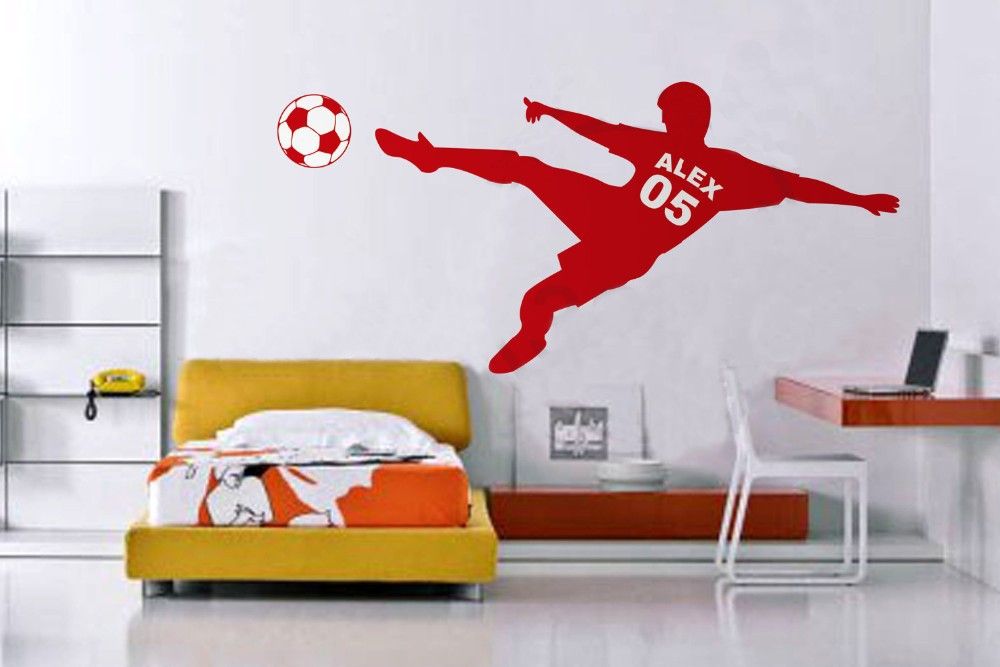 Football Soccer Ball Vinyl Wall Decals Removable Personalized Name Number Poster Art Stickers For Kids Rooms Decoration