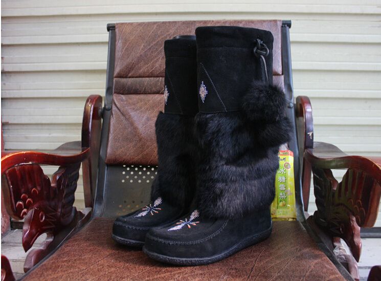 charles david regent leather & rabbit fur boots