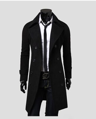 Gabardina de estilo británico de doble pecho para hombre abrigo largo de gabardi（#Dark Grey） 