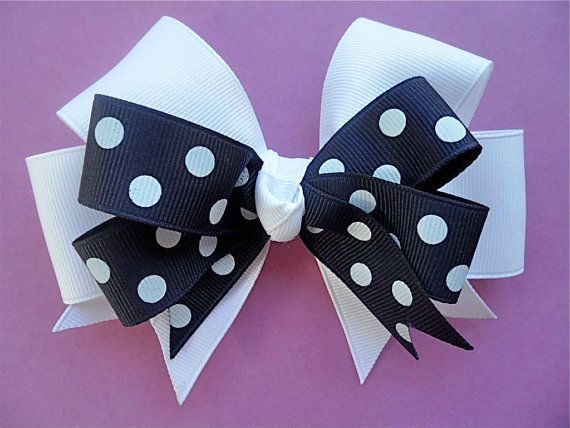 6 Large Navy Blue And White Polka Dot Classic Boutique Hair Bow