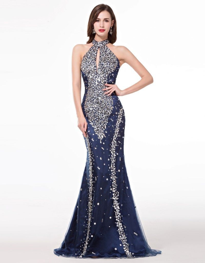 navy blue dress with rhinestones