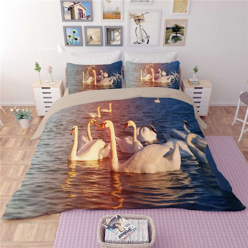 Funny Playing Swans Lover Bedding Sets Twin Full Queen King Duvet