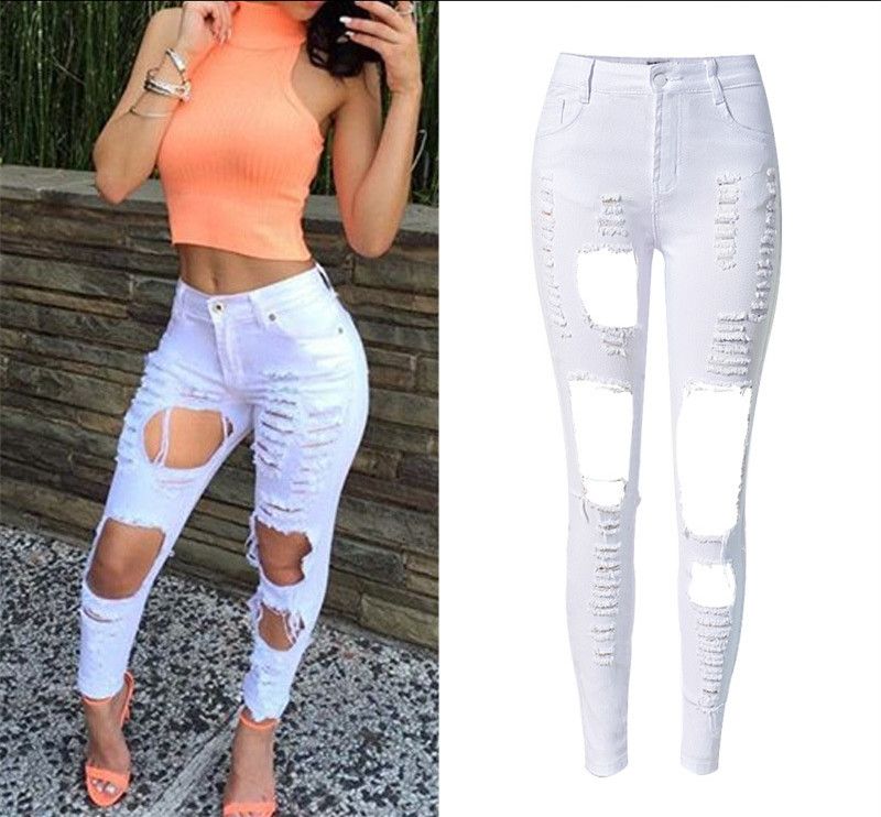 white high waisted ripped skinny jeans