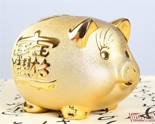 Ceramic Golden Piggy Bank