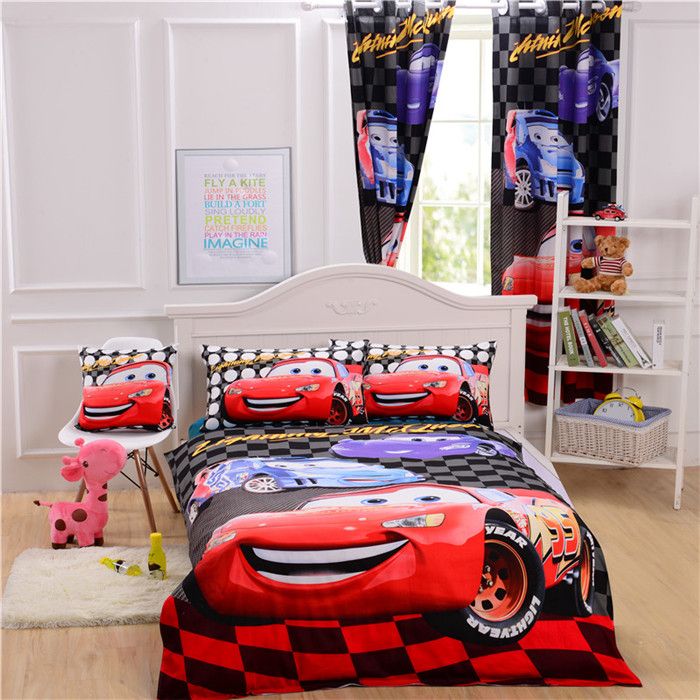 Pixar Cars Bedding Set Mcqueen Bedroom Curtains Duvet Cover Sheet