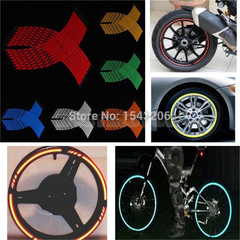 16 Strips 18inch Red Reflective Sticker Car Motorcycle Wheel Rim Stripe Decal